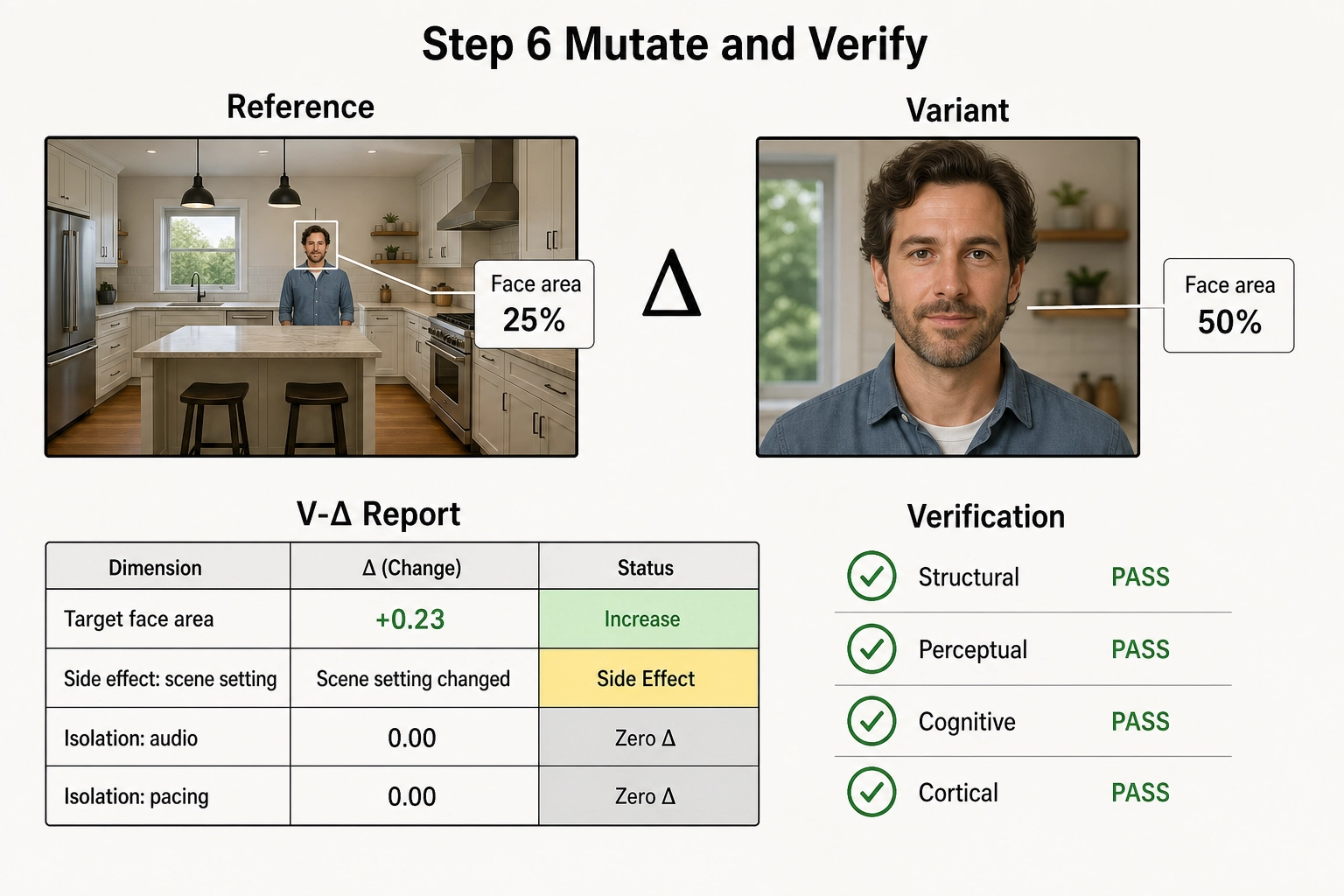 Step 6 Mutate - reference versus variant with V-delta verification across all layers